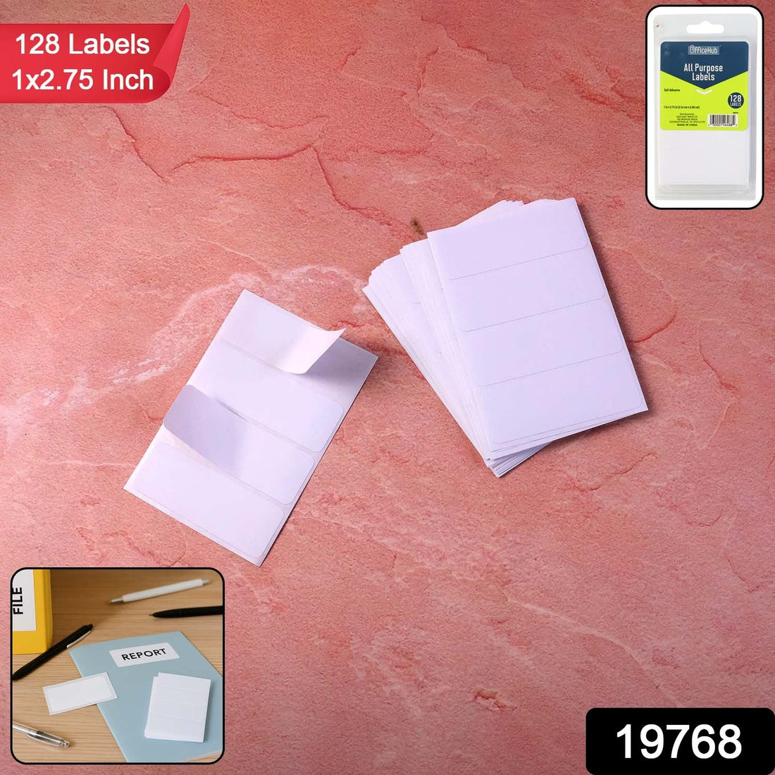 Pack of 128 all purpose adhesive white labels for organization and mailing