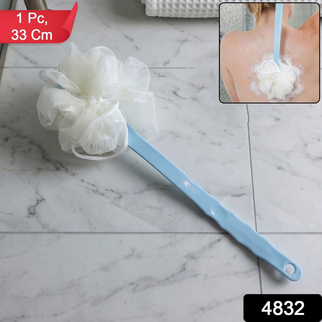 Long handle shower brush with soft bristles for exfoliating skin