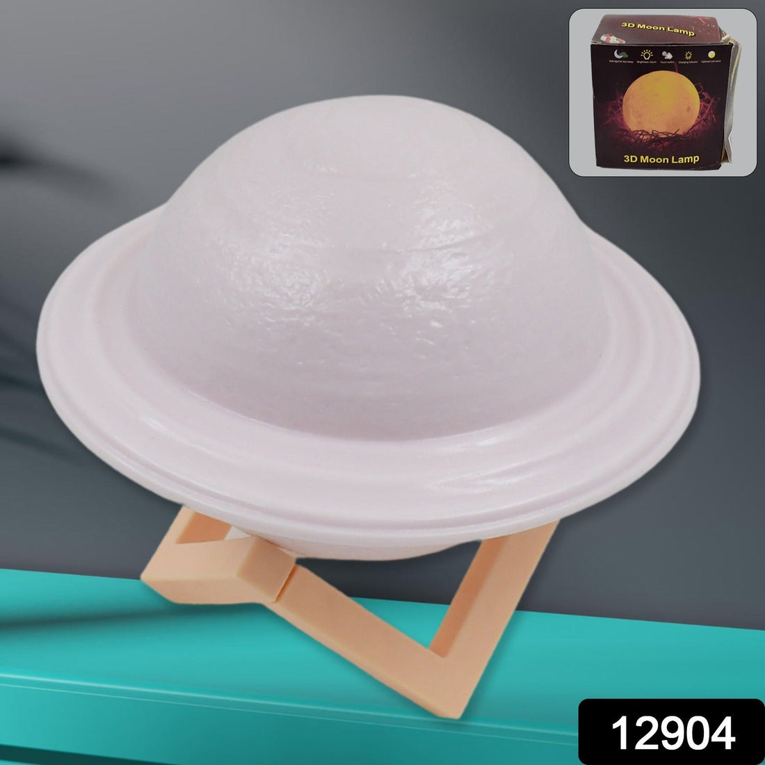 Vibrant 3D Saturn Lamp glowing with multicolor light on a dark background.