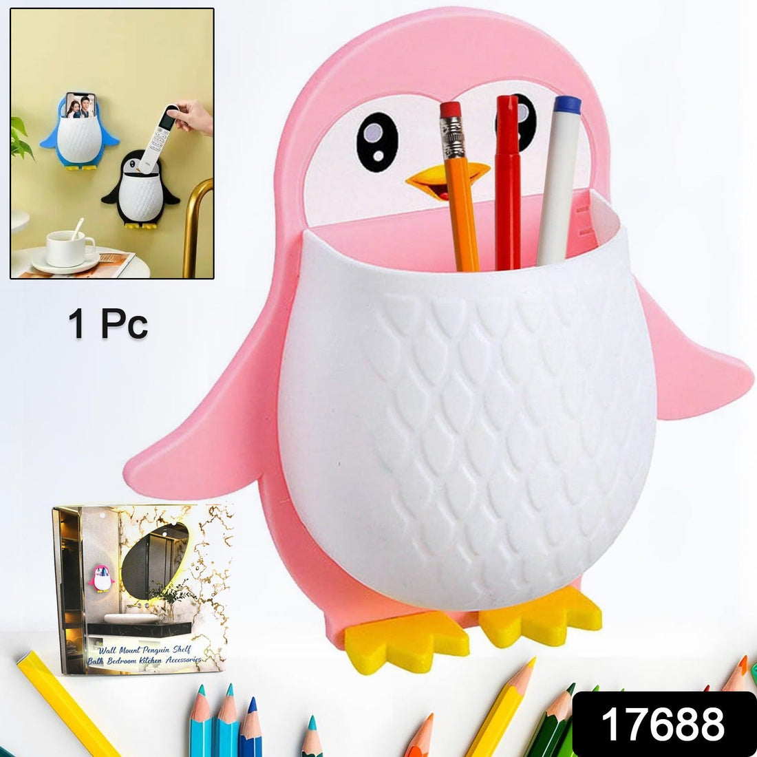 VoltDesk Penguin storage box mounted on wall, showcasing its compact design