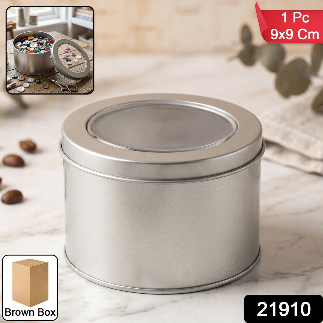 Round metal storage tin box organiser