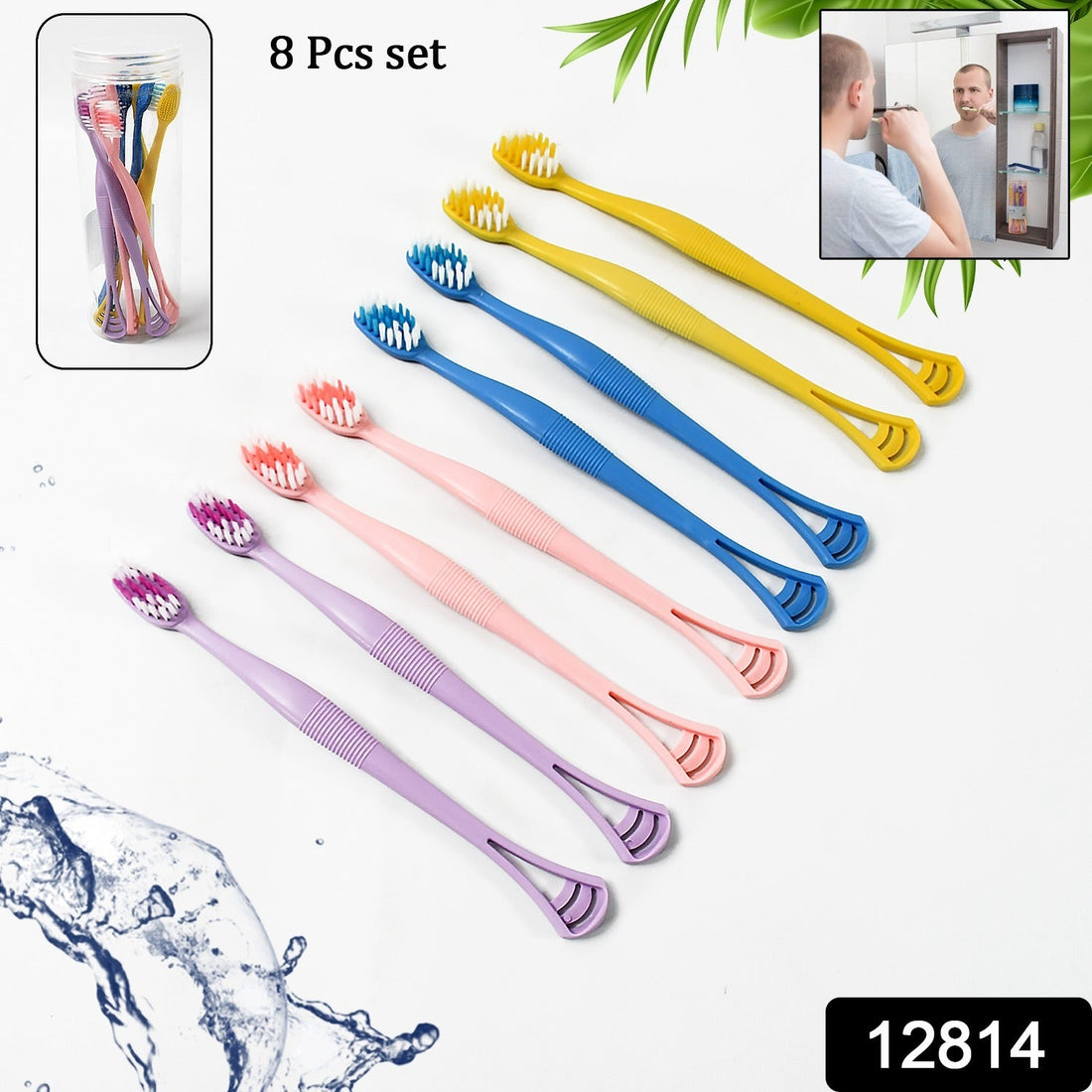 2-in-1 Toothbrush Tongue Scraper set with soft bristles and ergonomic handle.