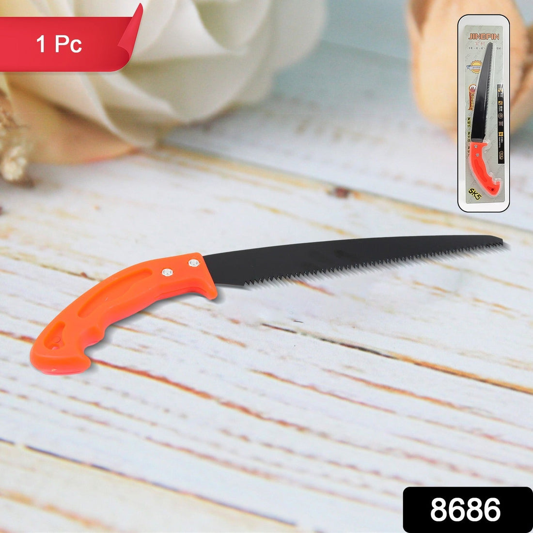 Ergonomic hand pruning saw with a sharp blade for efficient cutting.
