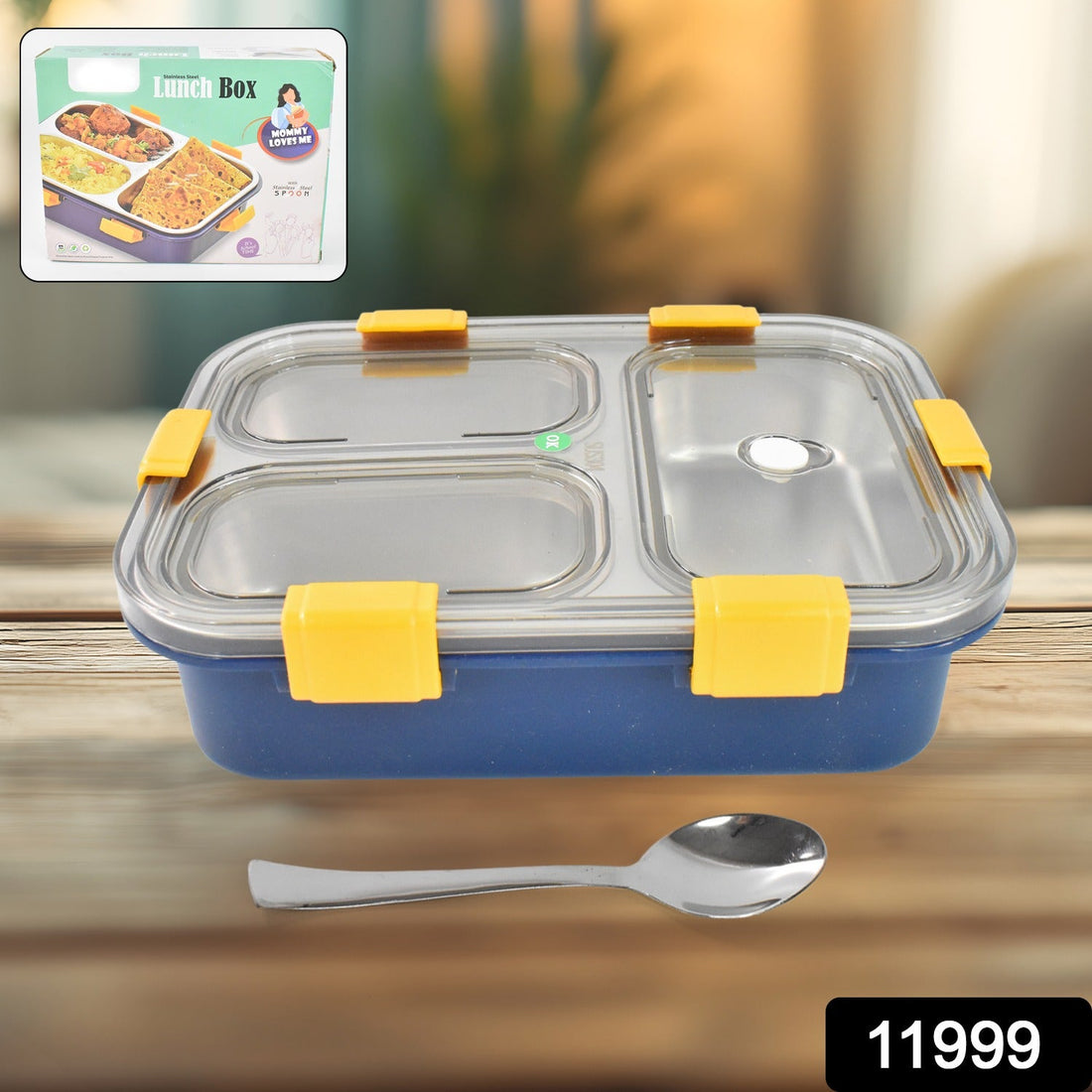 3 compartment stainless steel lunch box with transparent lid for kids