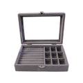 Top view of velvet jewelry organizer with transparent lid