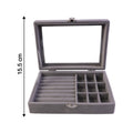 Full view of velvet jewelry organizer box with compartments