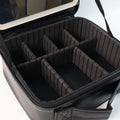 Side view of black LED cosmetic organizer box showing sleek design