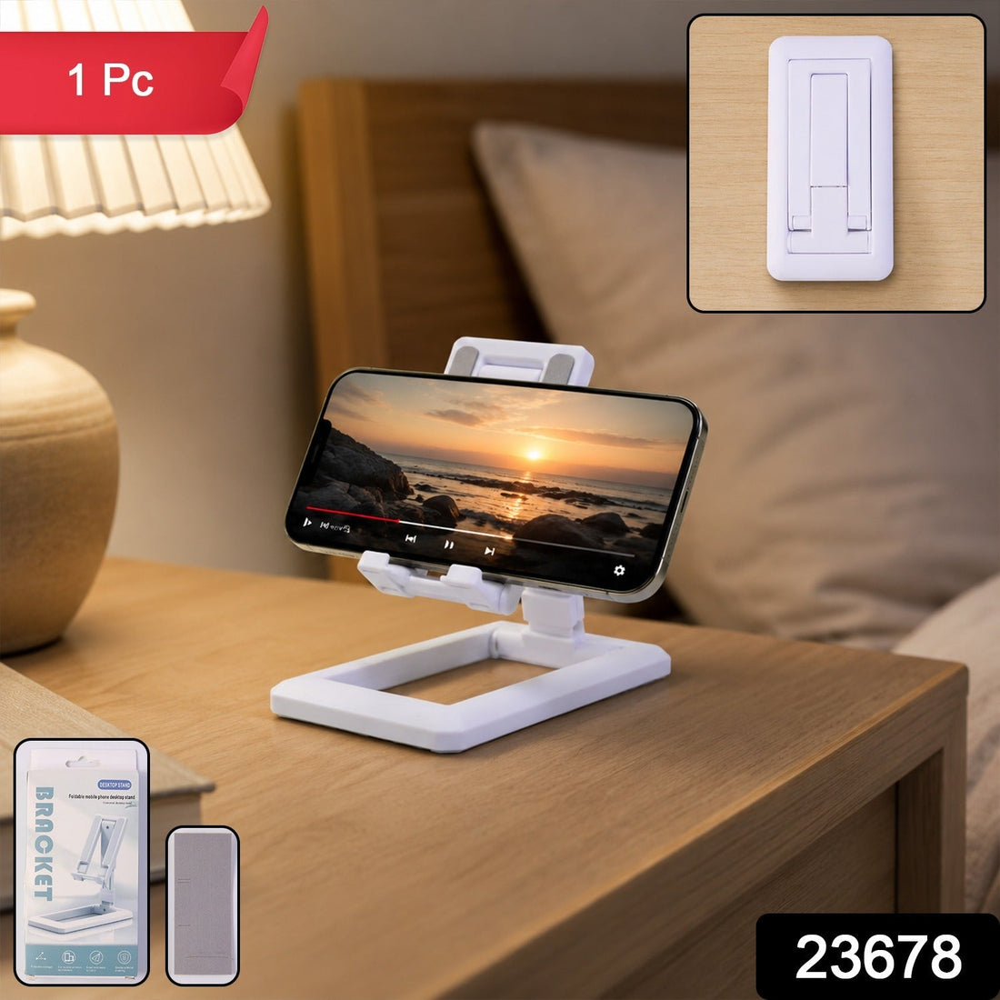 Foldable plastic phone holder stand in open position