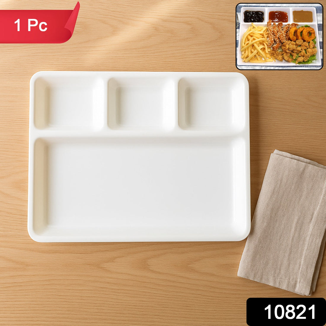 White 4-compartment serving tray for organized meals.