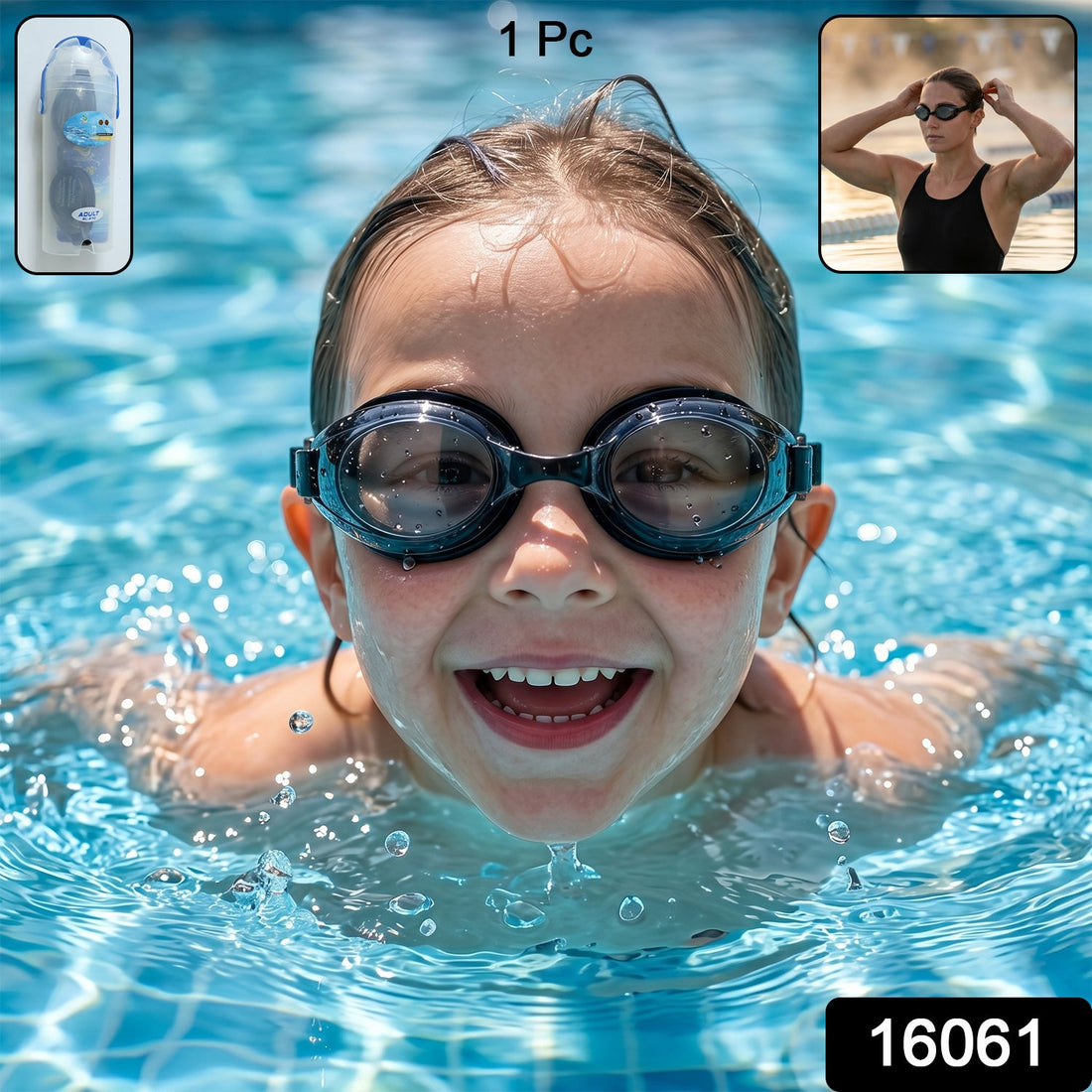 Adjustable kids swimming goggles with anti-fog lenses