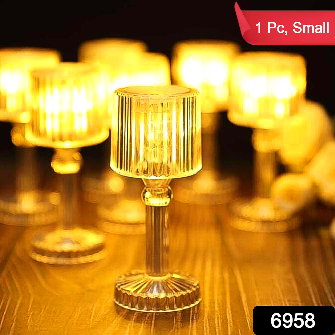 Mini Acrylic LED Desk Lamp glowing softly, ideal for festive decor.