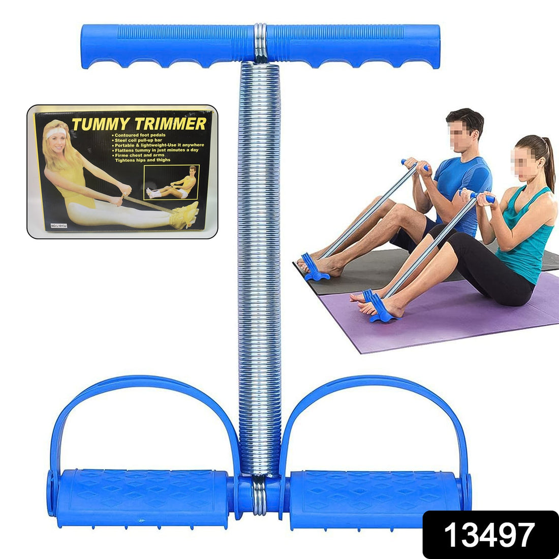 Woman performing leg and core exercises with the FitFuzion foot pedal resistance band.