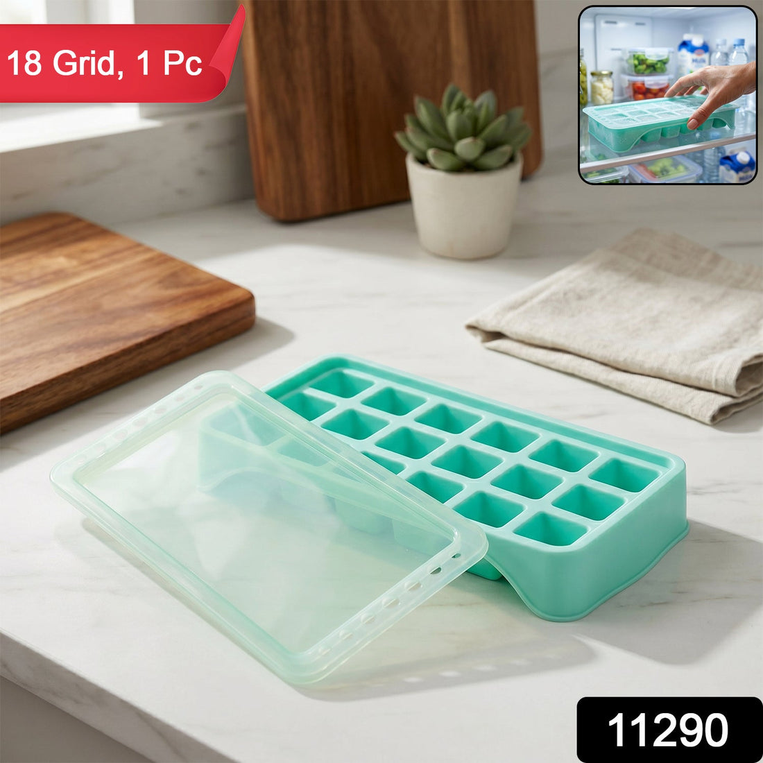 Premium 18-grid silicone pop-up ice tray with leak-proof lid