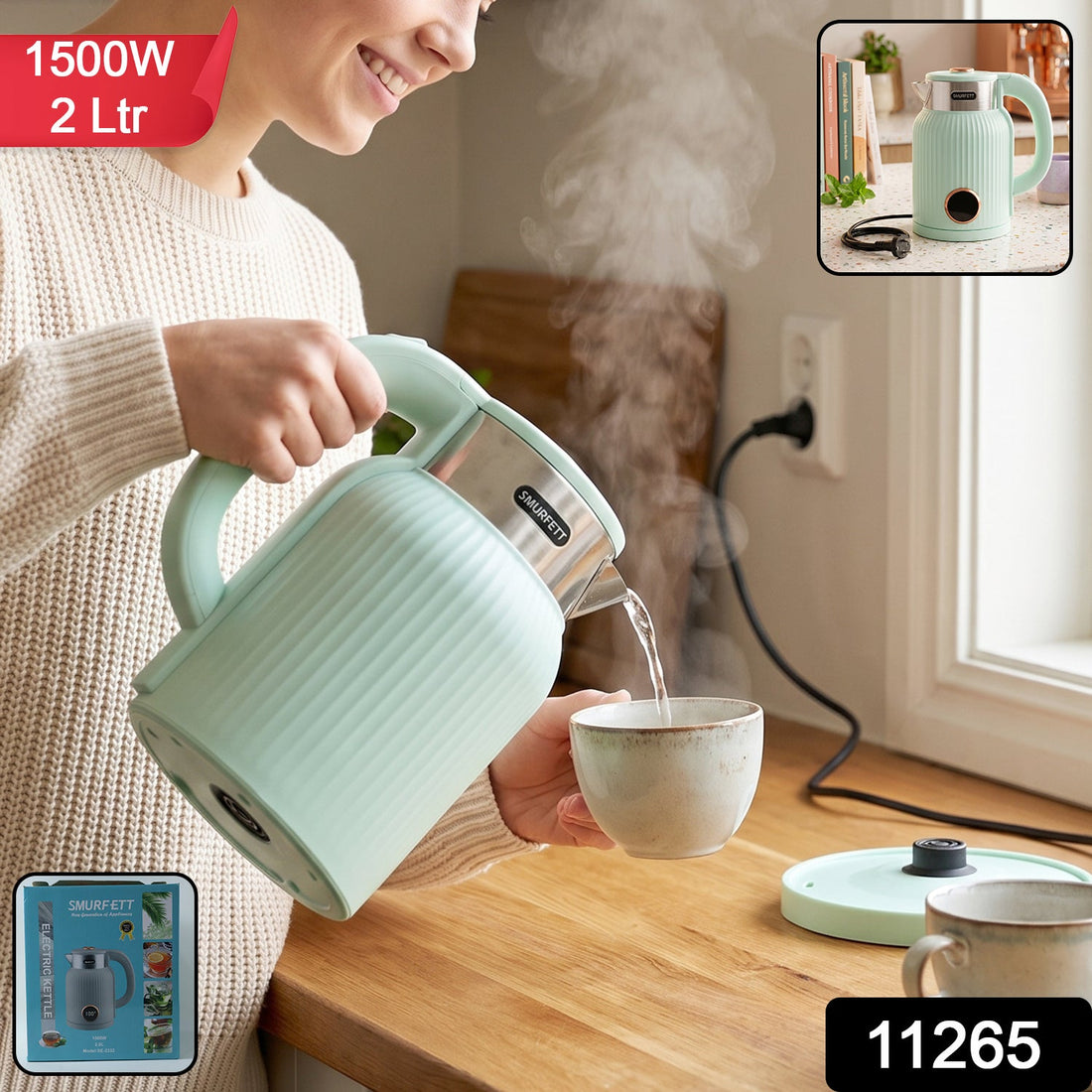 Electric kettle, 2 litre 1500W for tea, coffee, milk and hot water (1 pc)