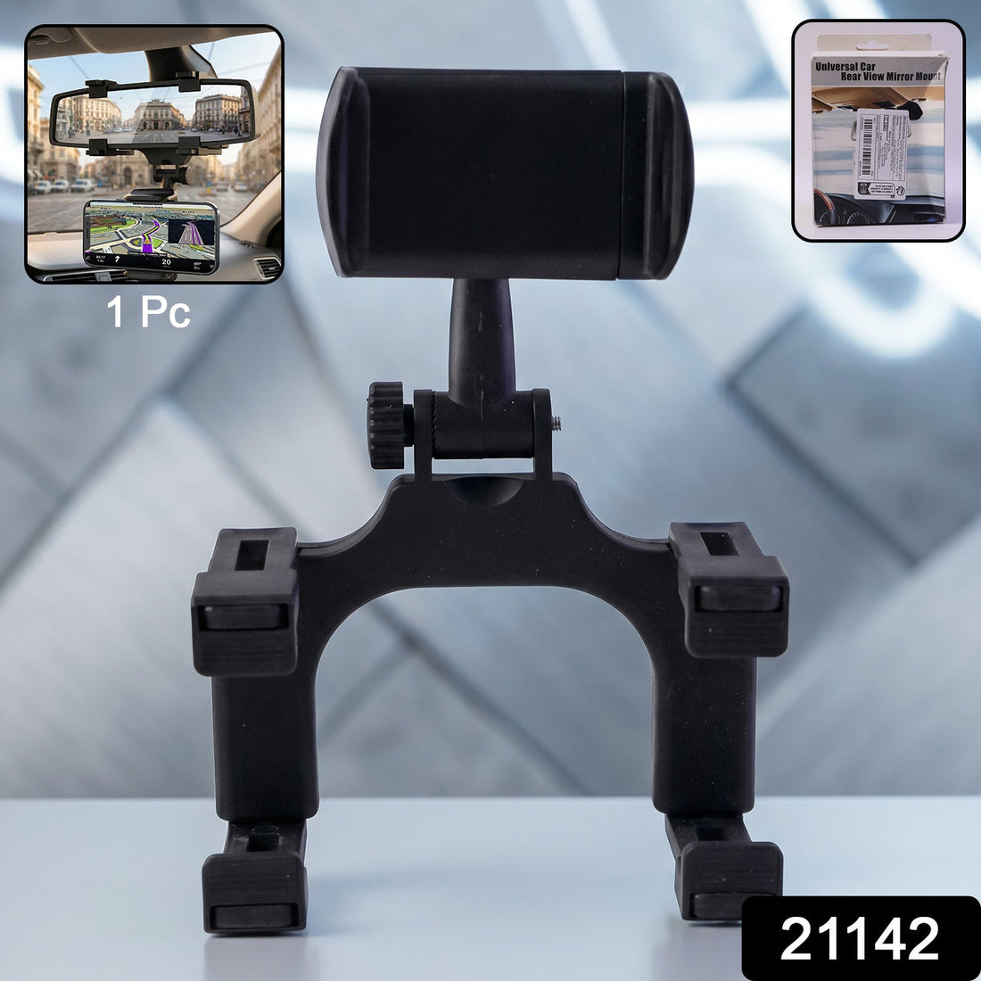 360 degree car rear view mirror mobile phone holder with adjustable mount (1 pc)