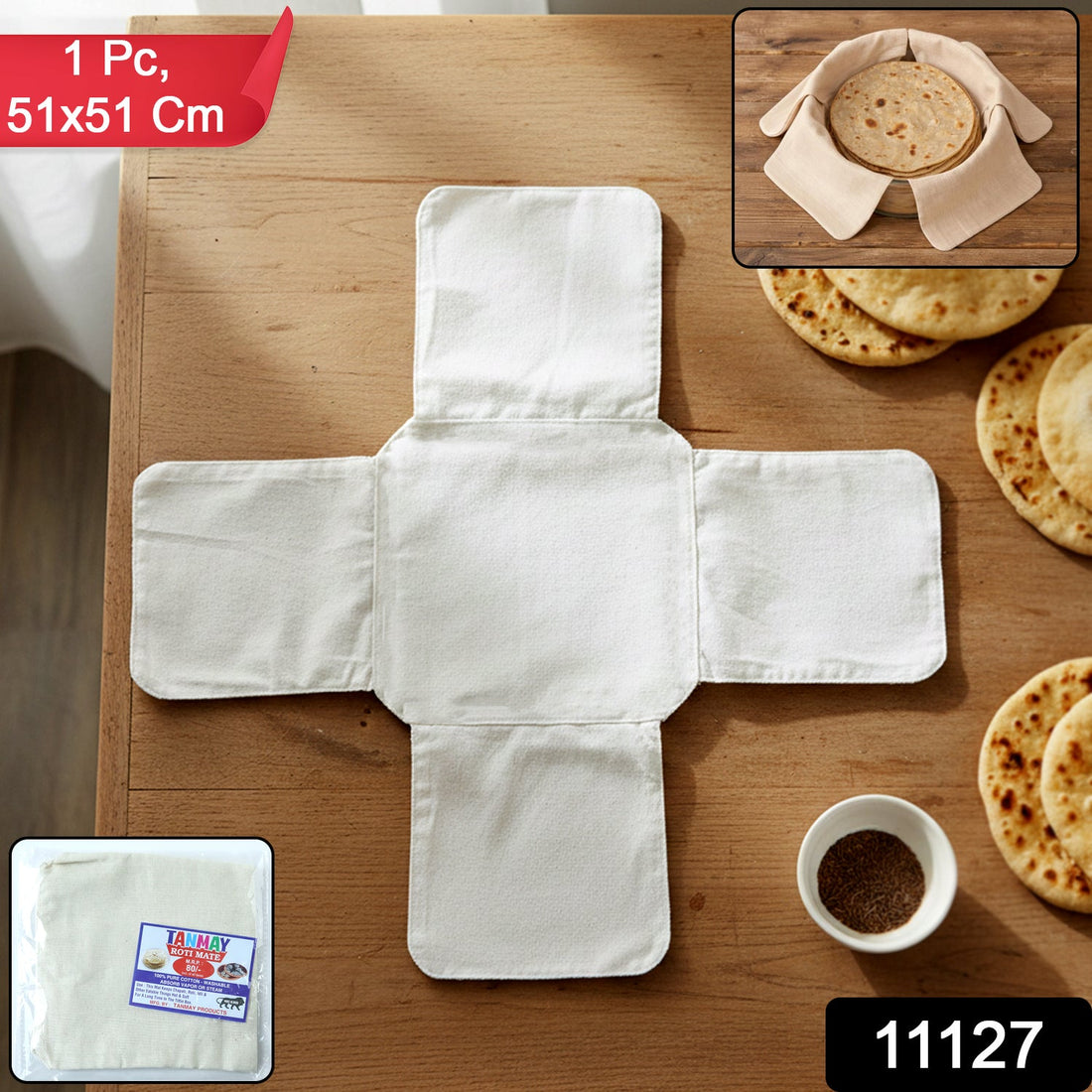 Pure cotton foldable round Roti Mate cloth designed for chapati warmth