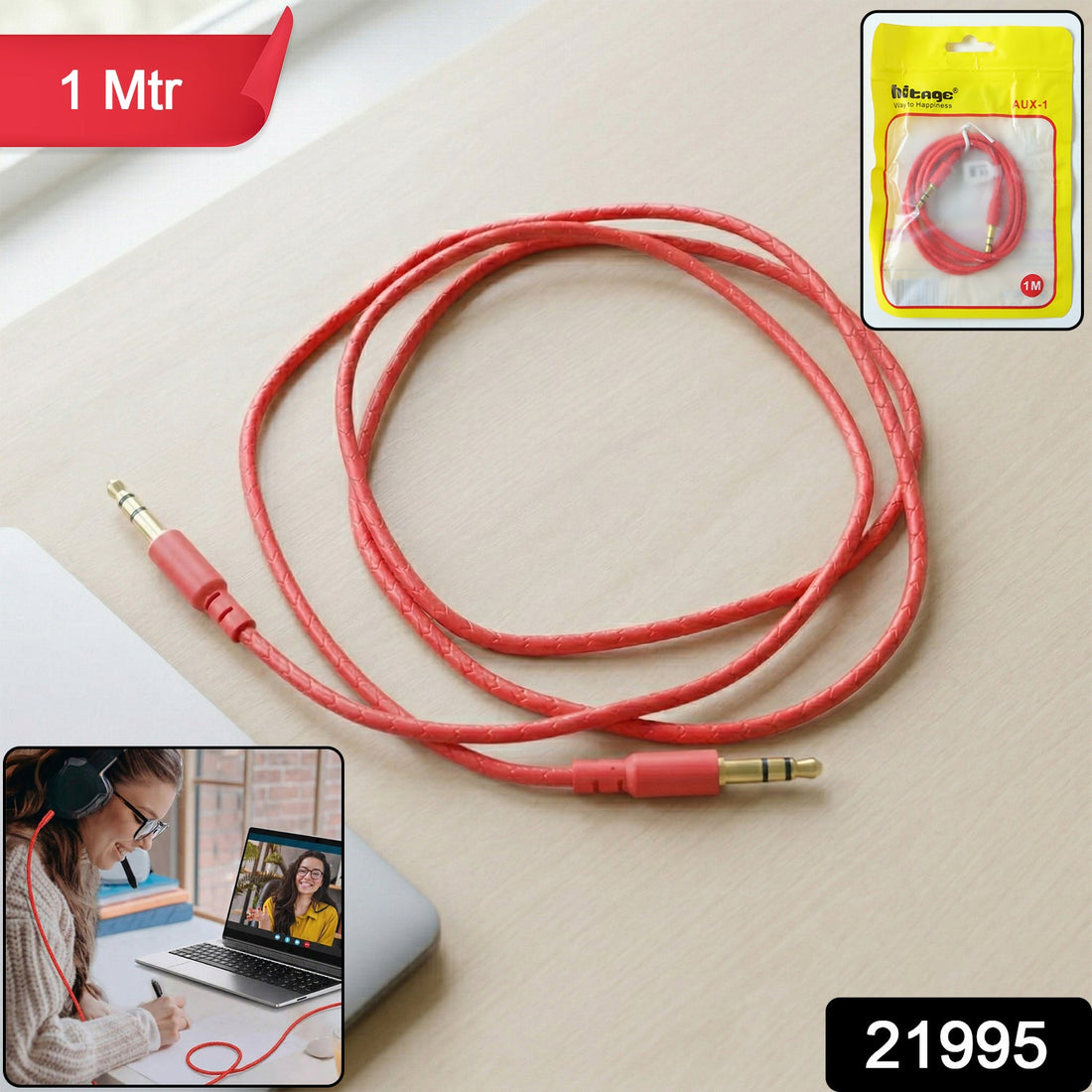 3.5mm AUX audio cable 1 meter for connecting mobile phones, speakers, and laptops