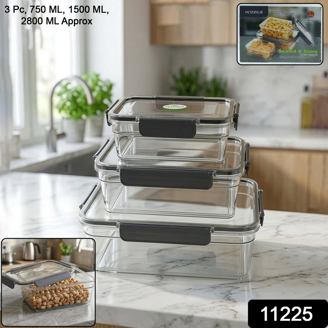 Airtight container set with locking lids for kitchen storage