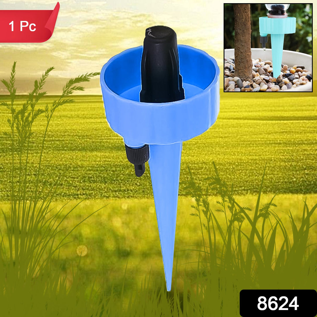 An auto plant watering device with an attached bottle, ensuring steady hydration for indoor plants.