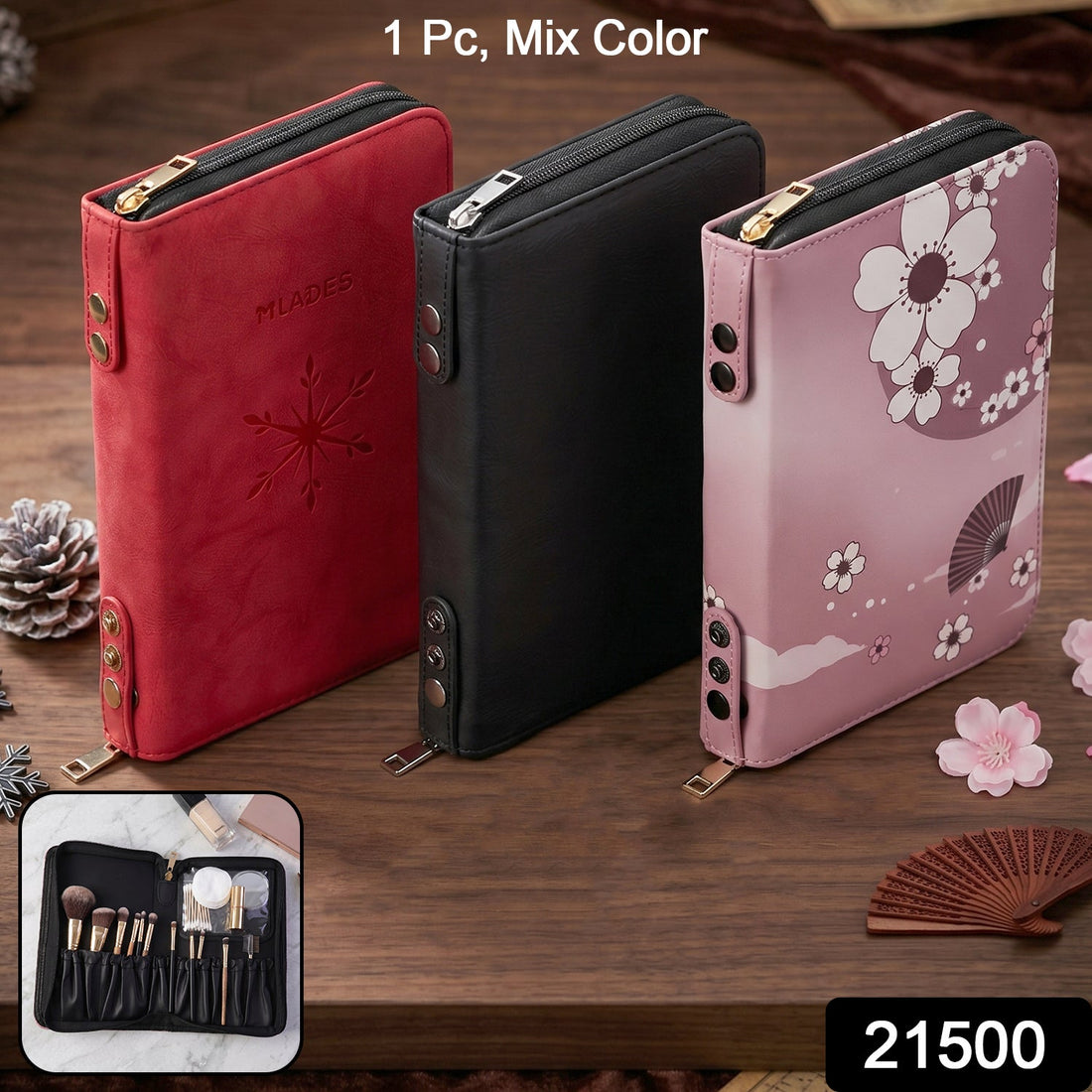 Stylish zippered makeup organizer bag with floral pattern
