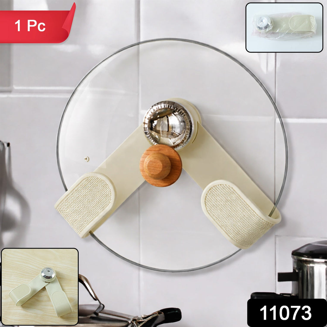 Kitchen pot lid holder clip for secure lid placement