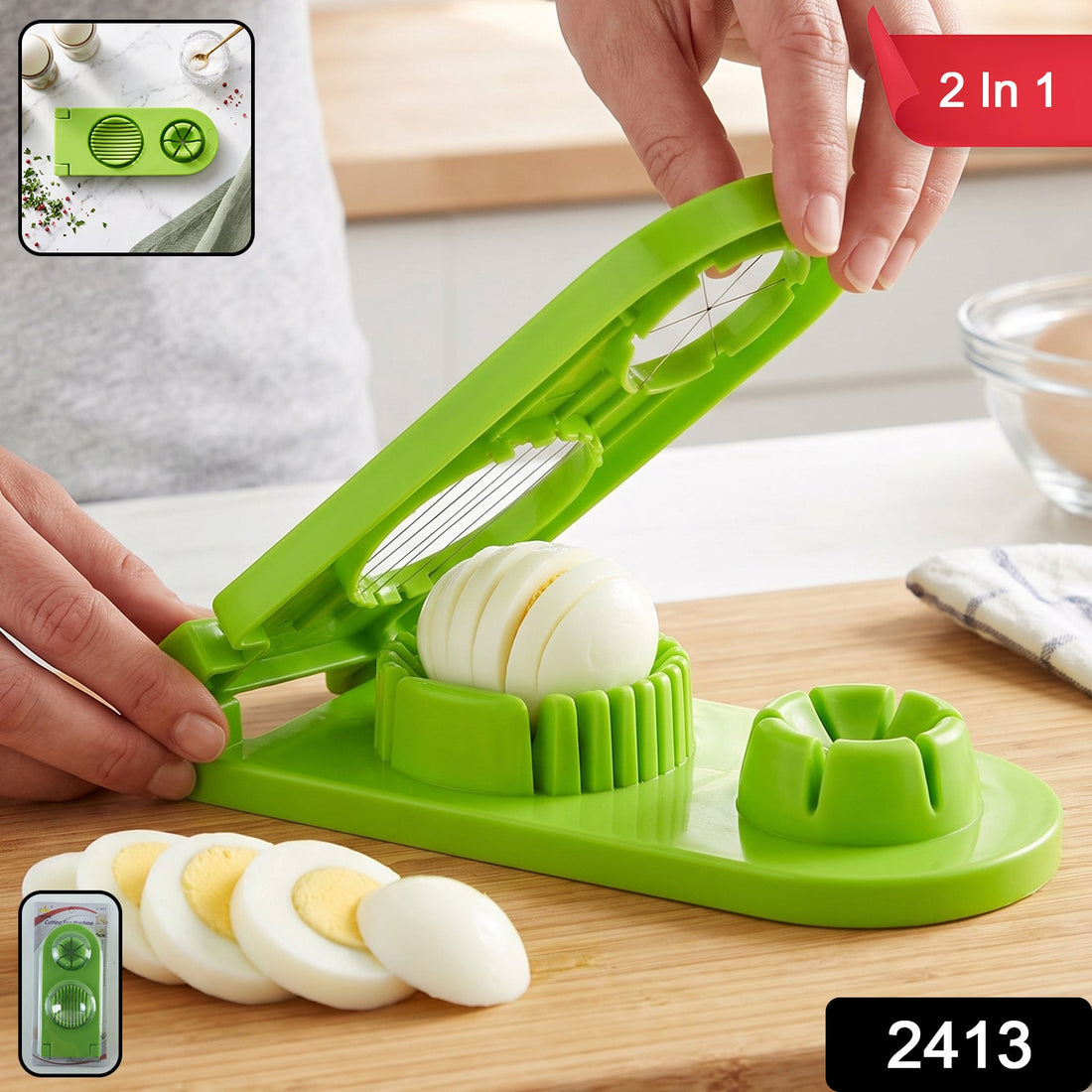 2 in 1 egg slicer and wedger with stainless steel wire for boiled eggs (1 pc)