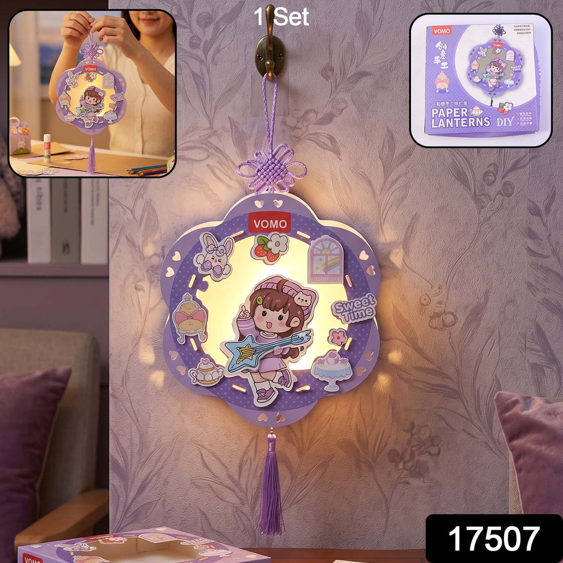 Assembled glowing paper lantern hanging decoration