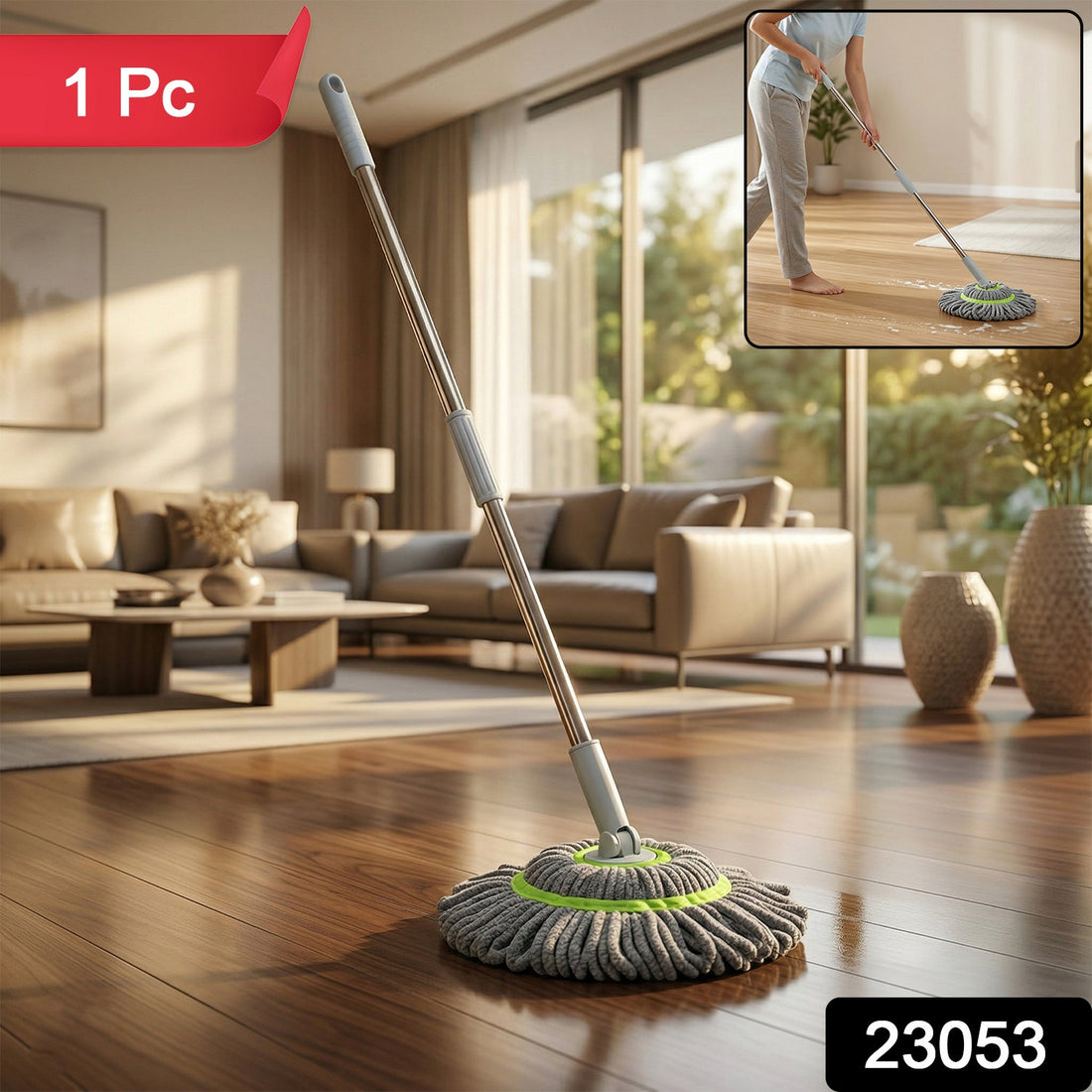 Microfiber Spin Mop with adjustable handle for efficient cleaning