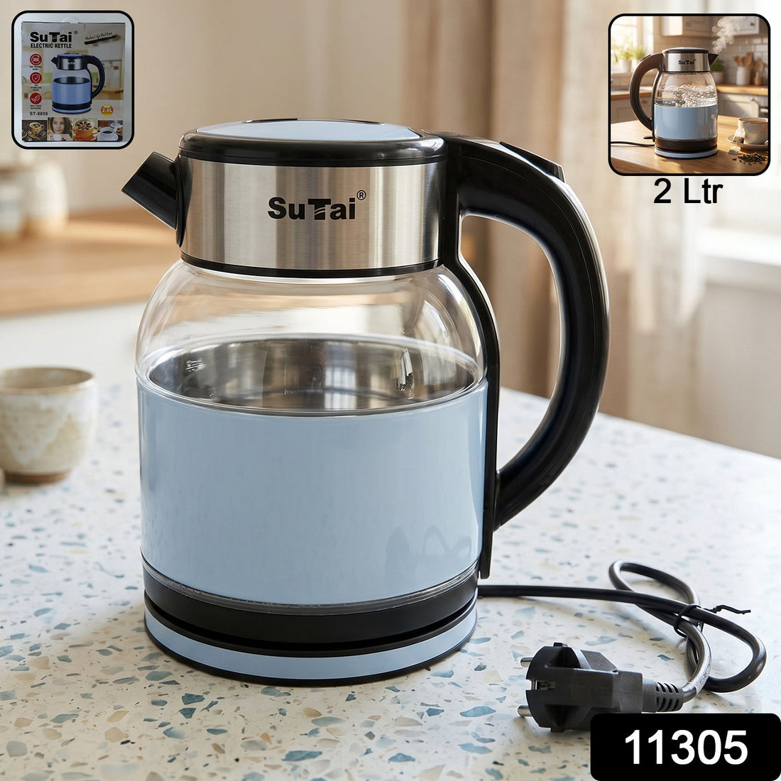 Suta electric glass kettle, 2 litre stainless steel hot water boiler for tea (1 pc)