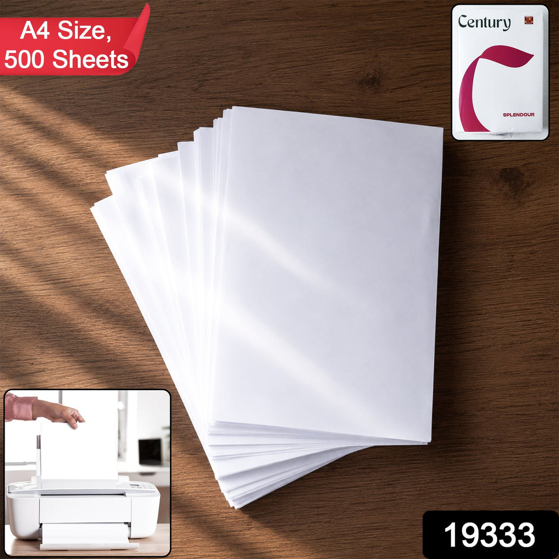 Pack of 500 sheets of bright white A4 copier paper for sharp printing