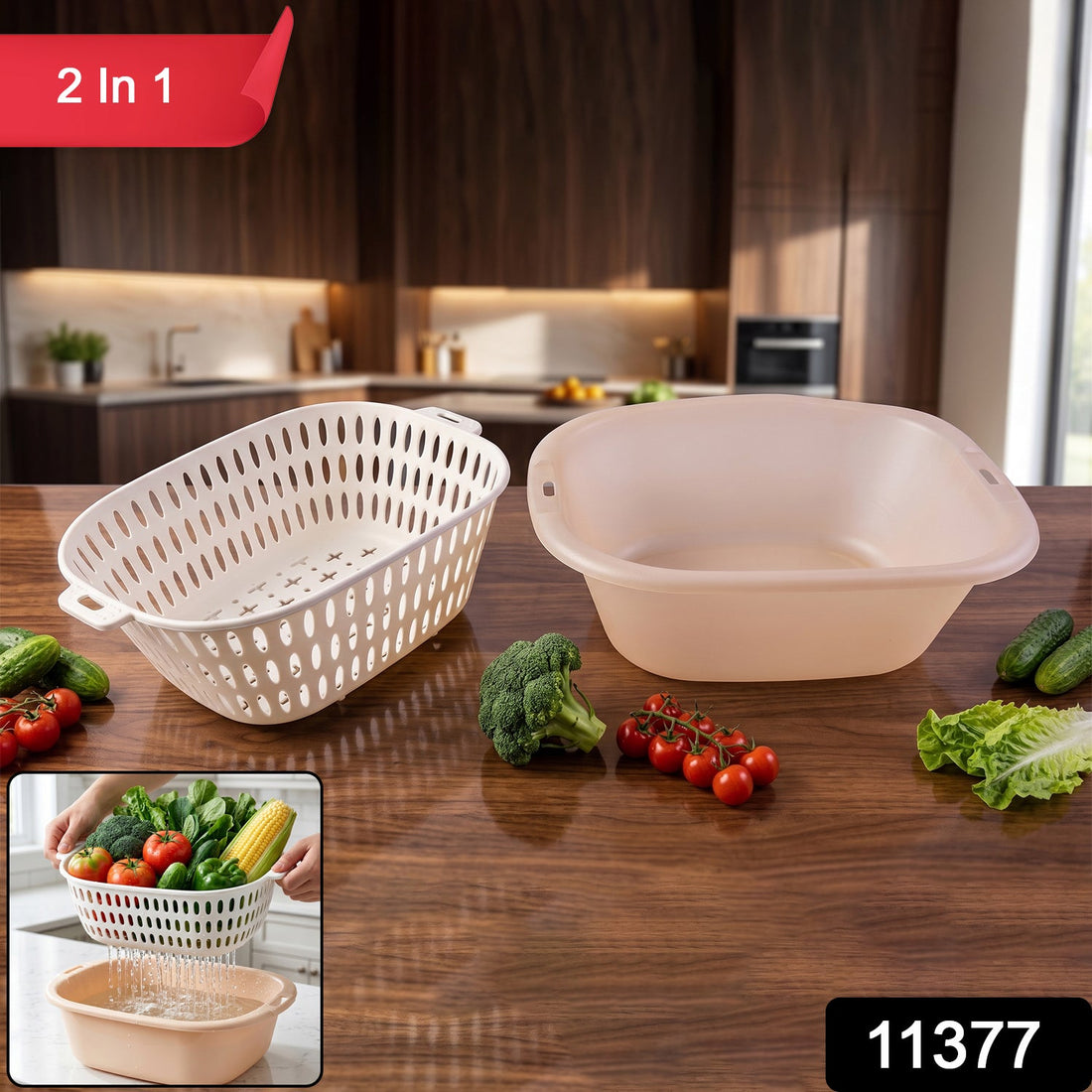 2 in 1 plastic double drain basket for versatile kitchen use
