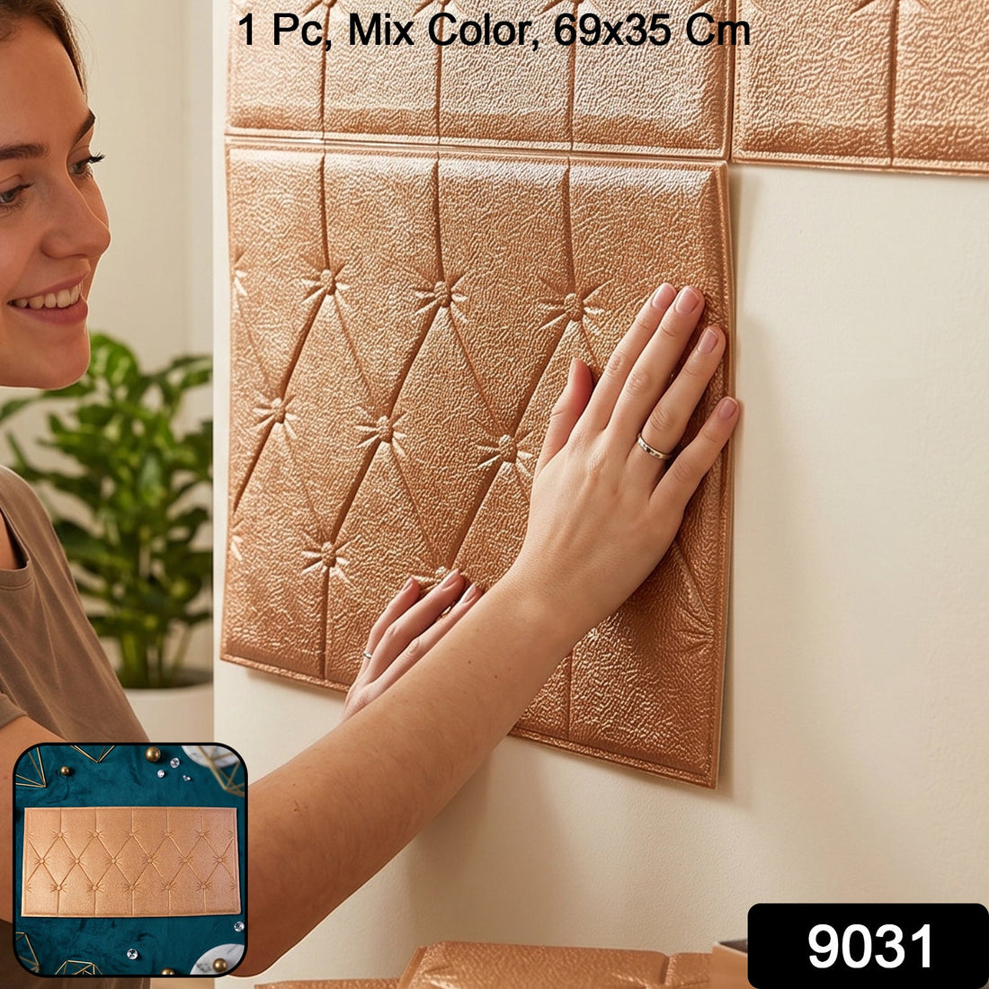 3D self-adhesive wallpaper applied in living room with geometric design