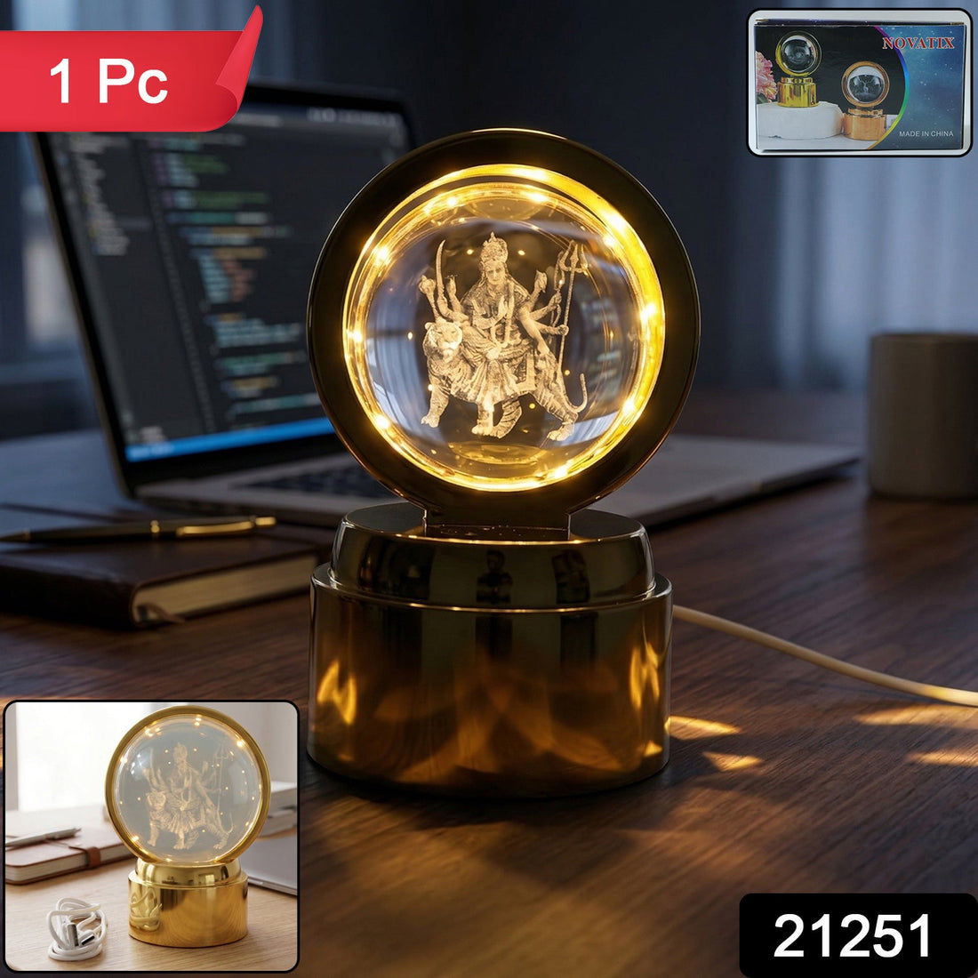 Detailed goddess design inside 3D crystal ball LED night lamp