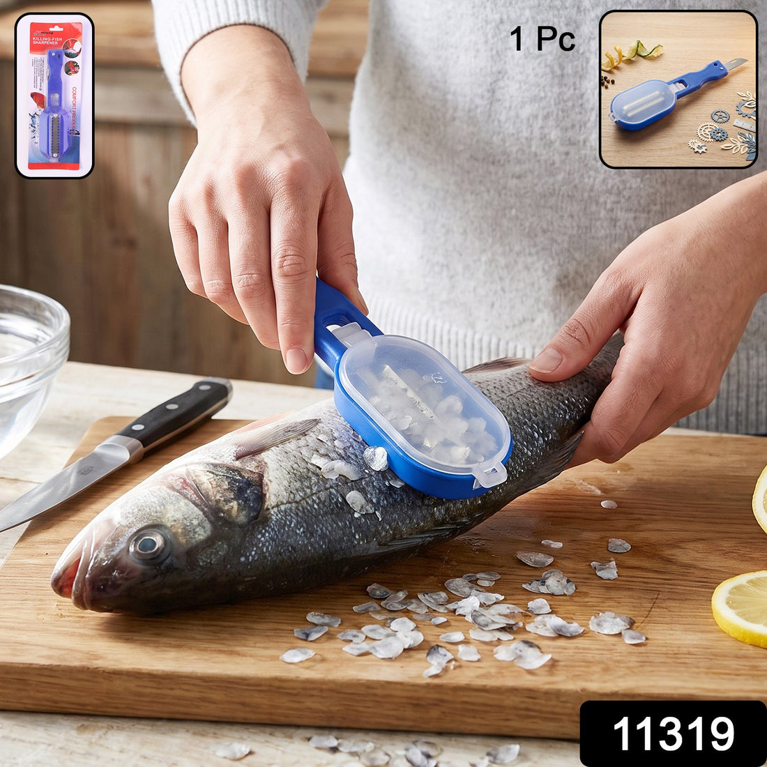 Fish scaler scraper with lid, scale remover and skin cleaner for kitchen (1 pc)