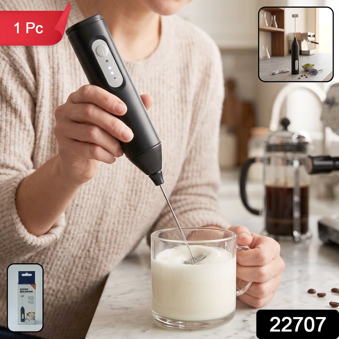 Handheld electric milk frother, battery coffee foam maker and whisk mixer (1 pc)