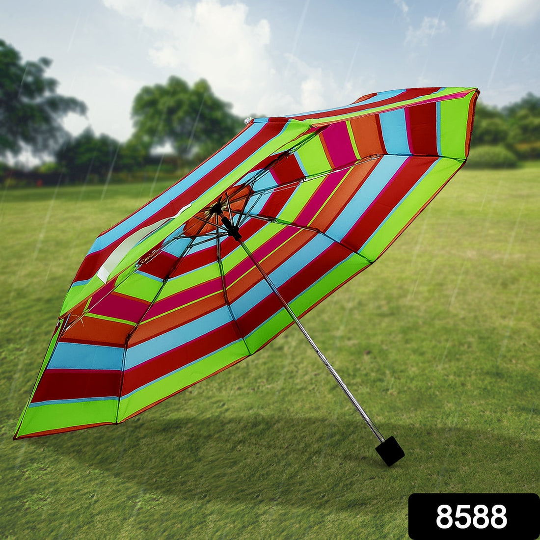3-Fold foldable umbrella in assorted designs offering sun and rain protection