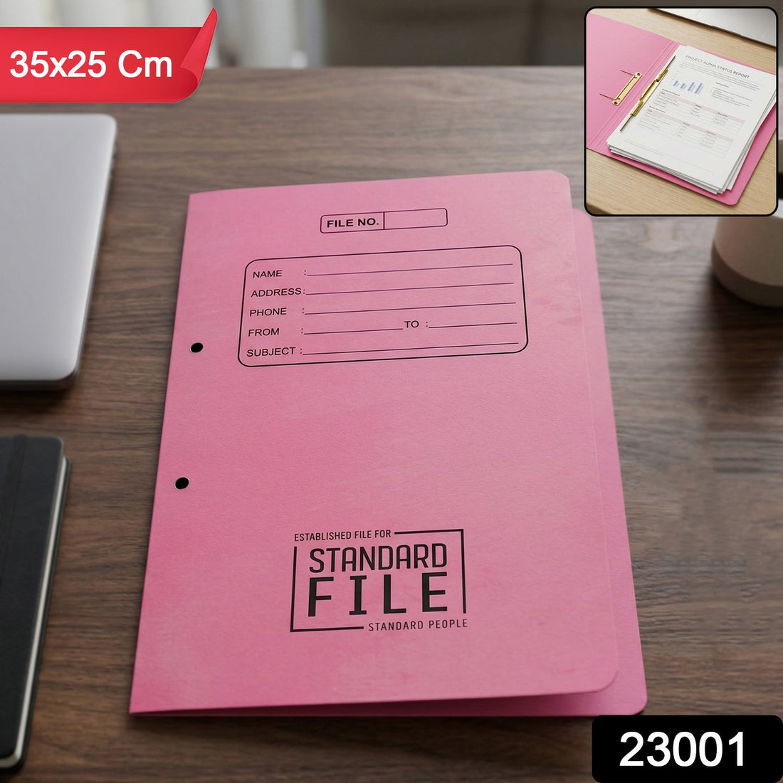 Heavy duty spring file folder in 35x25 cm size with metal clip
