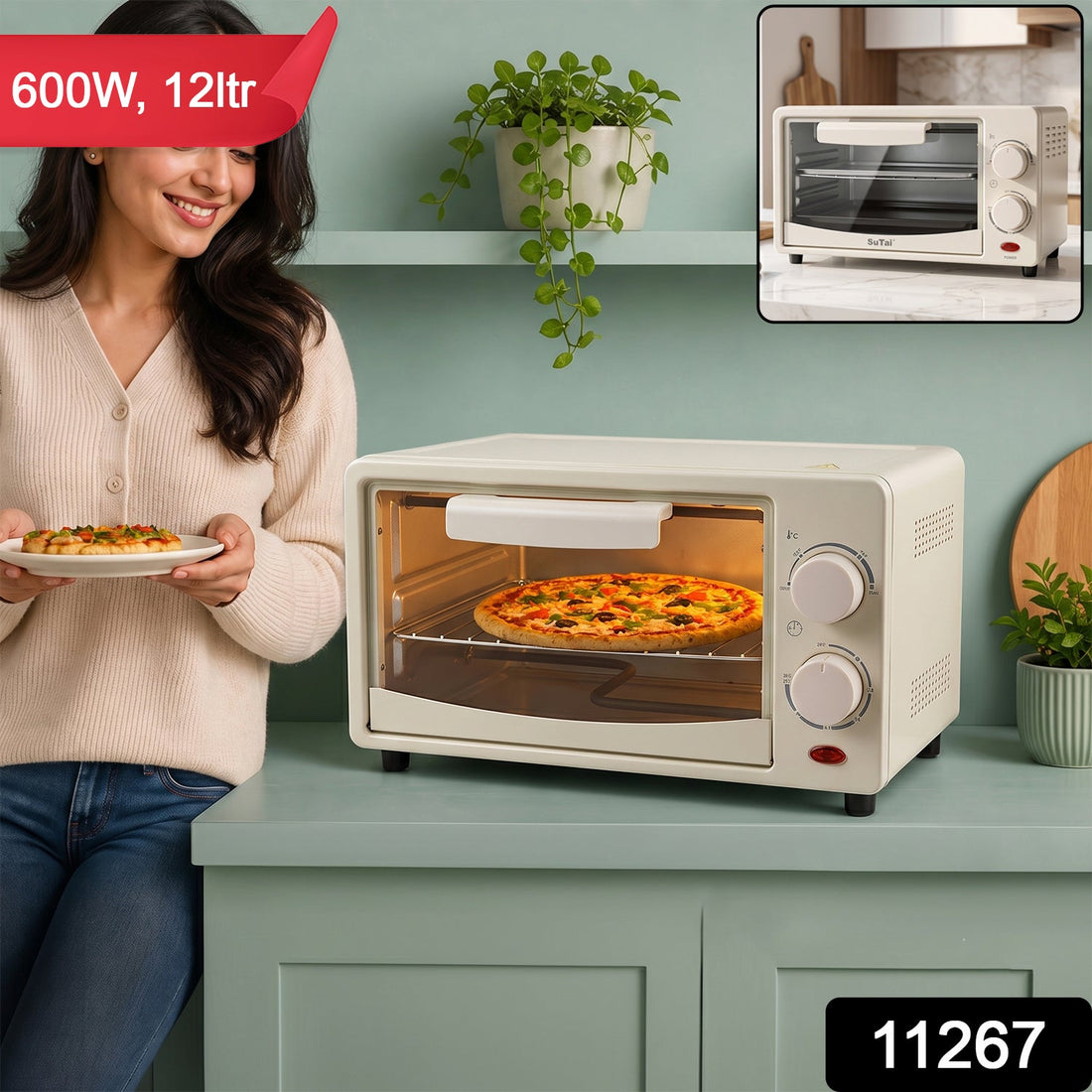 Electric oven 12 litre, 600W mini OTG oven toaster griller for baking (1 pc)