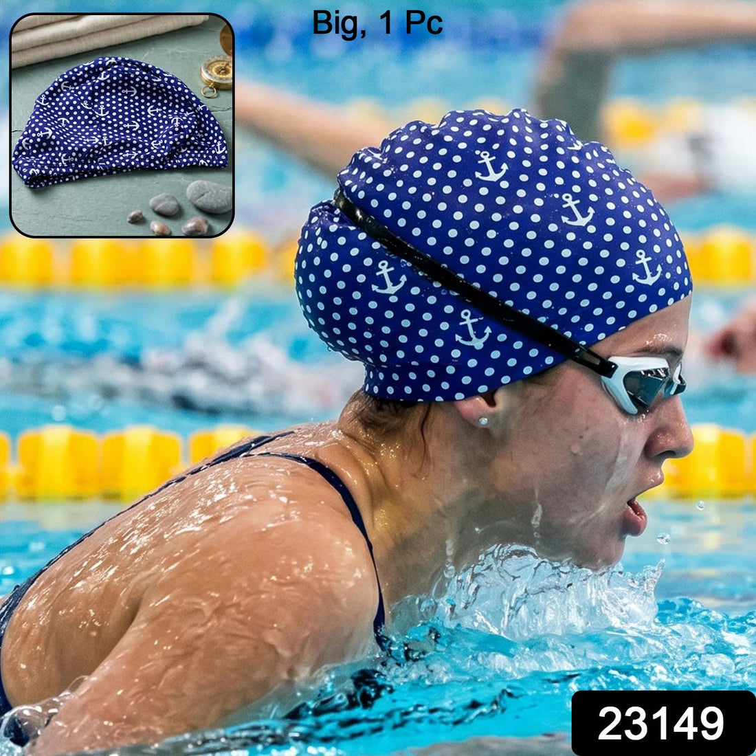 Durable big size stretchable swimming cap with anchor pattern
