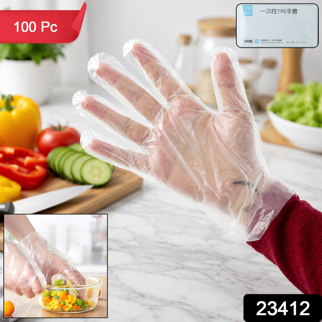 Clear disposable gloves for food handling and cleaning