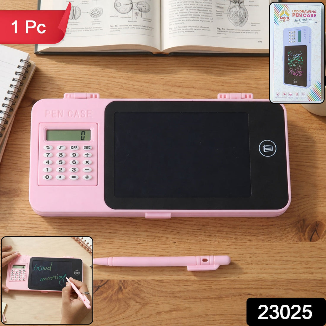 LCD writing tablet pencil case with organized stationery storage