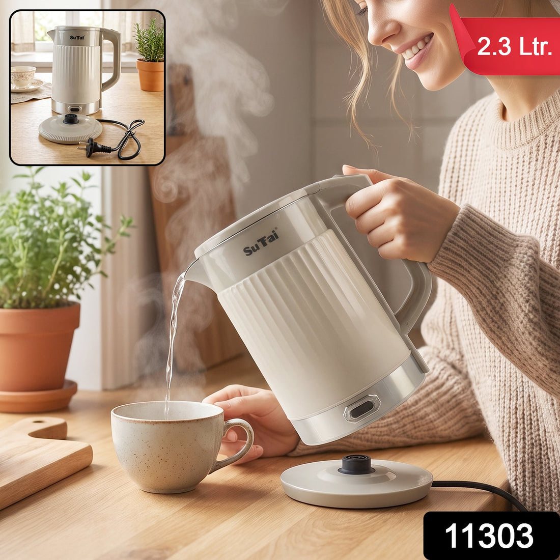 Electric kettle 2.3 litre, fast boiling water kettle with auto shut off (1 pc)