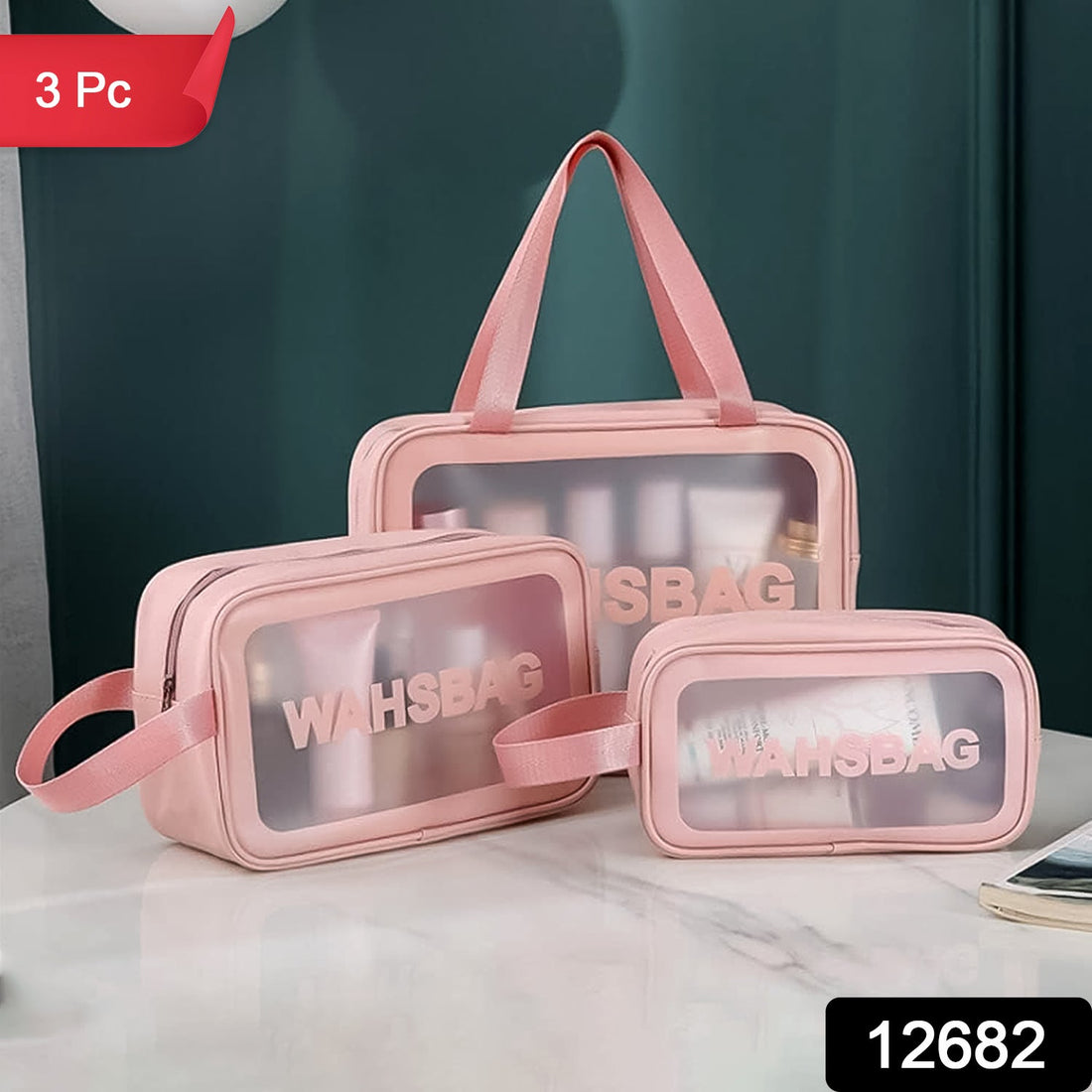 BeautyBare Cosmetic Pouch Set (Set of 3) featuring small, medium, and large waterproof bags.