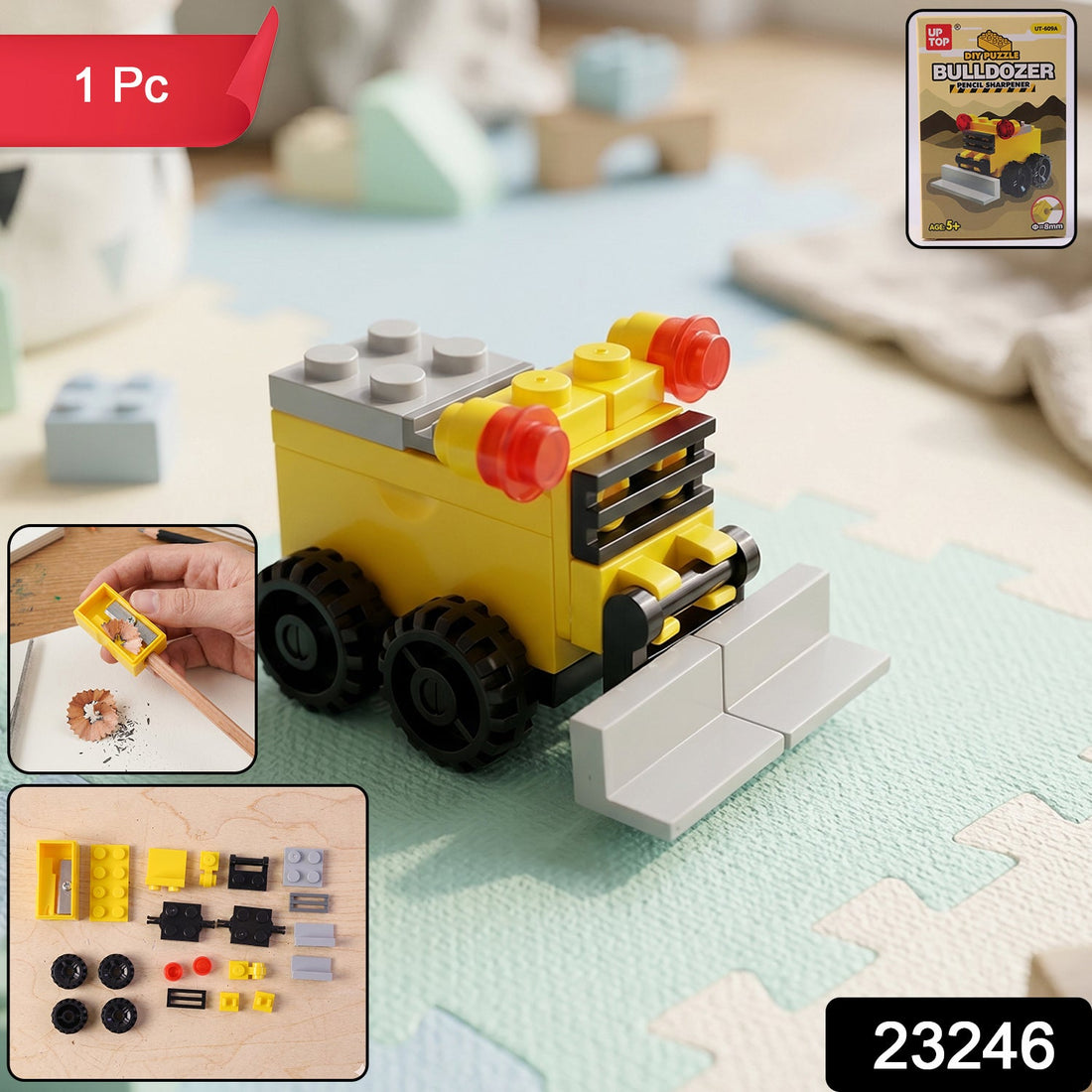Cute bulldozer pencil sharpener toy, fun desk accessory for kids