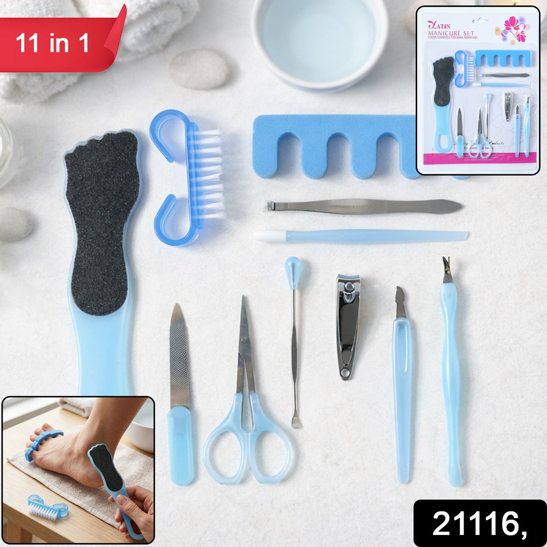 Complete 11 in 1 manicure pedicure kit with nail cutter and foot file