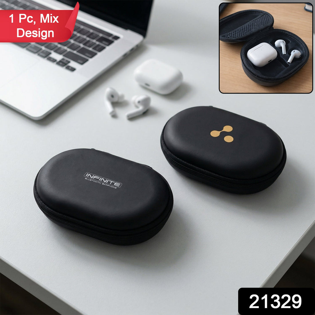 Durable hard shell wireless earbuds case in a stylish mixed design.