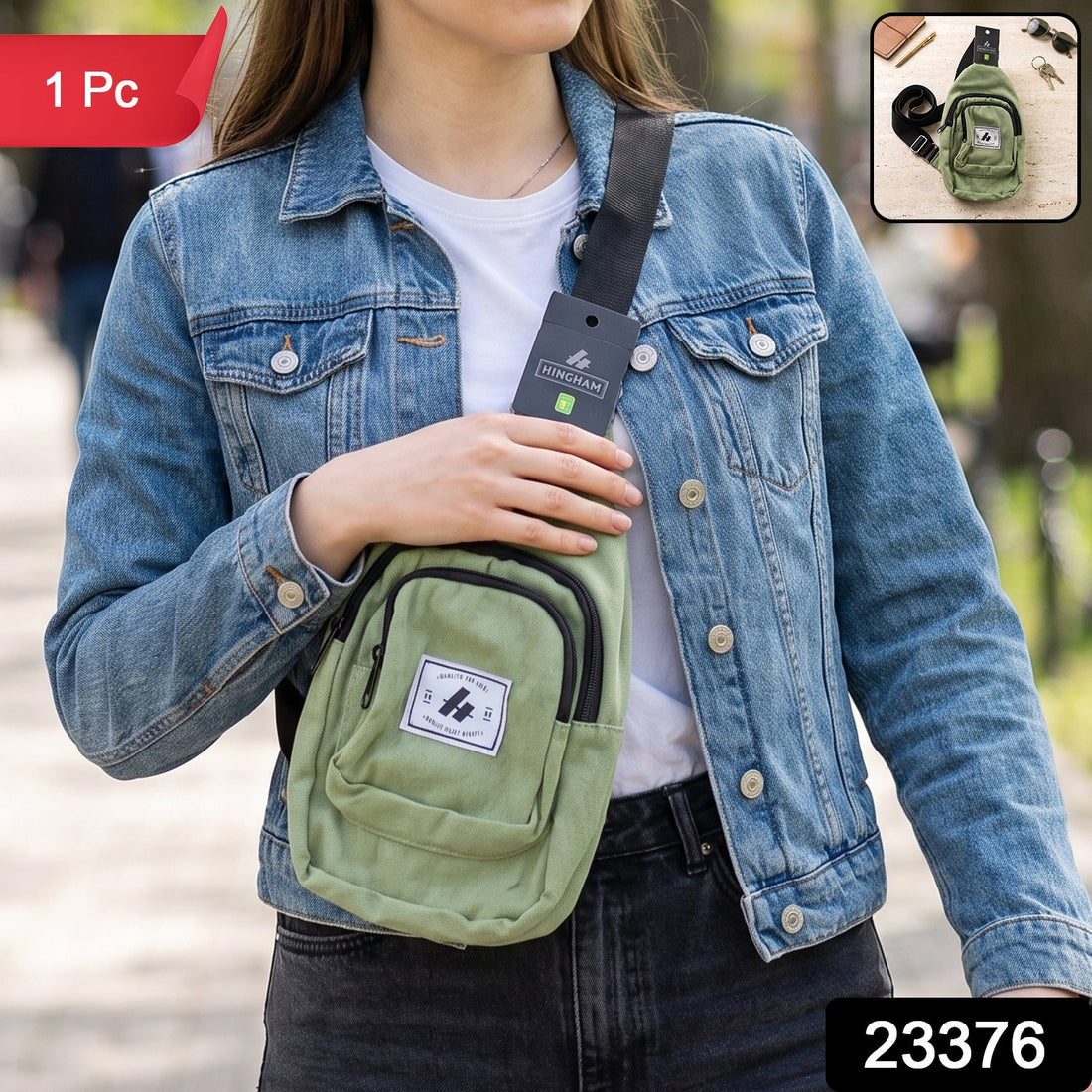 Multi pocket sling crossbody bag, compact canvas chest bag with strap (1 pc)