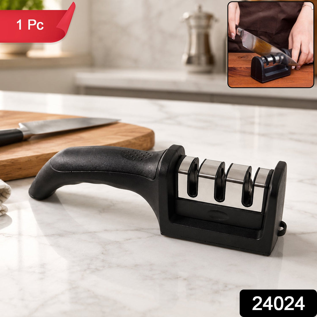 3 Stage Manual Knife Sharpener Tool for Steel and Ceramic Knives Kitchen (1 Pc) product image