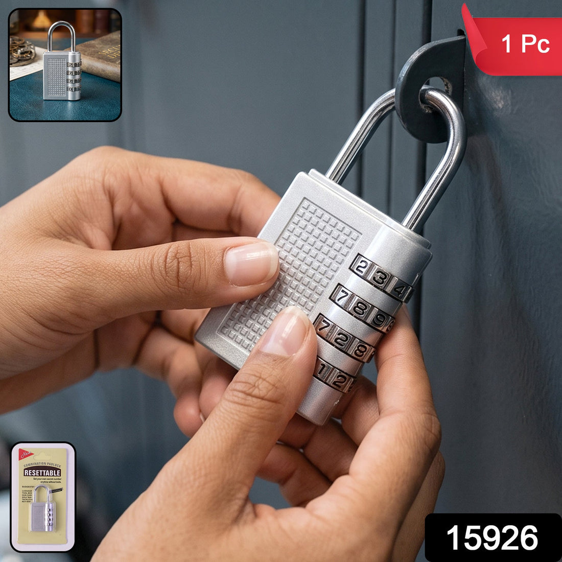 4 Digit Combination Padlock Resettable Number Lock for Luggage and Locker (1 Pc) product image