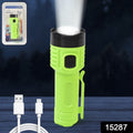 Compact USB rechargeable flashlight torch with belt clamp attached